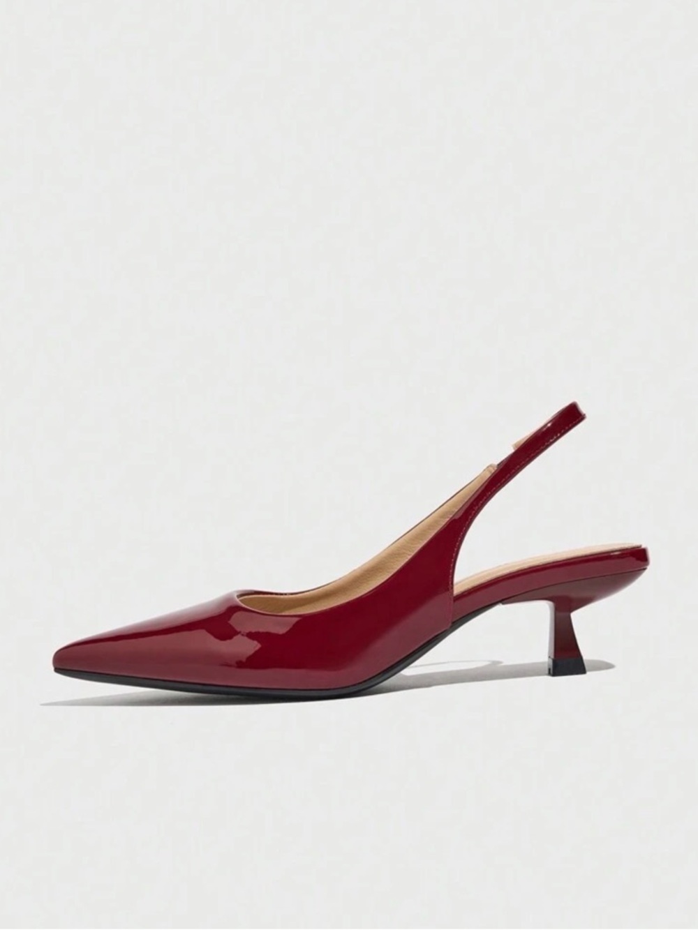 SHEIN Burgundy Patent Slingback Pointed-Toe Kitten Heel